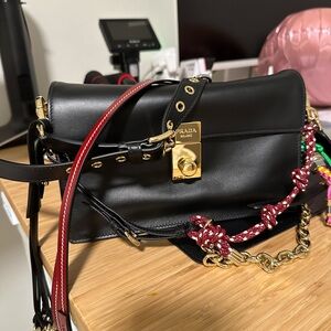 Prada Black Leather Crossbody Bag with Gold Accents